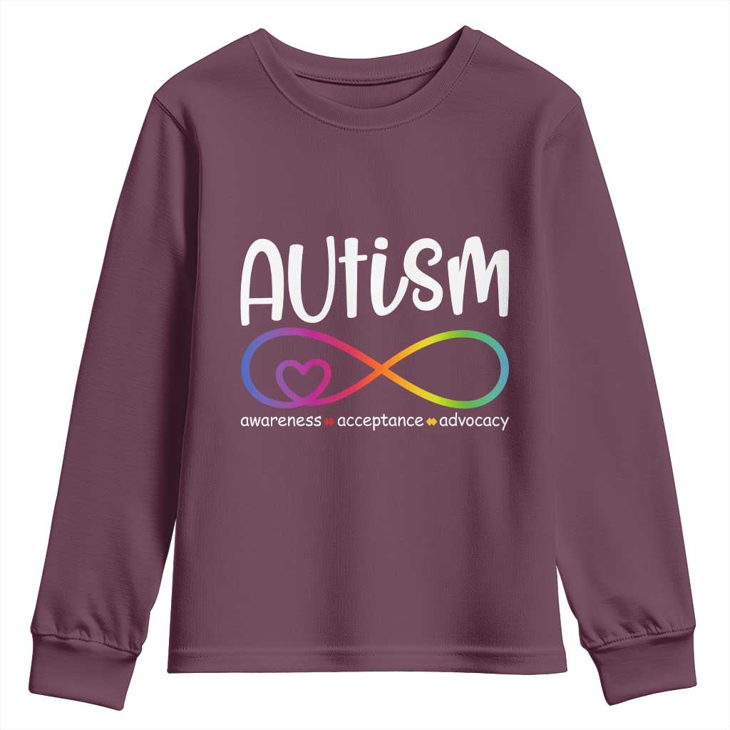 Autism Acceptance Youth Sweatshirt - Neurodivergent Support Infinity Symbol TS14 Maroon Print Your Wear