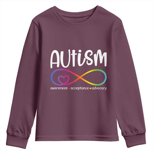 Autism Acceptance Youth Sweatshirt - Neurodivergent Support Infinity Symbol TS14 Maroon Print Your Wear