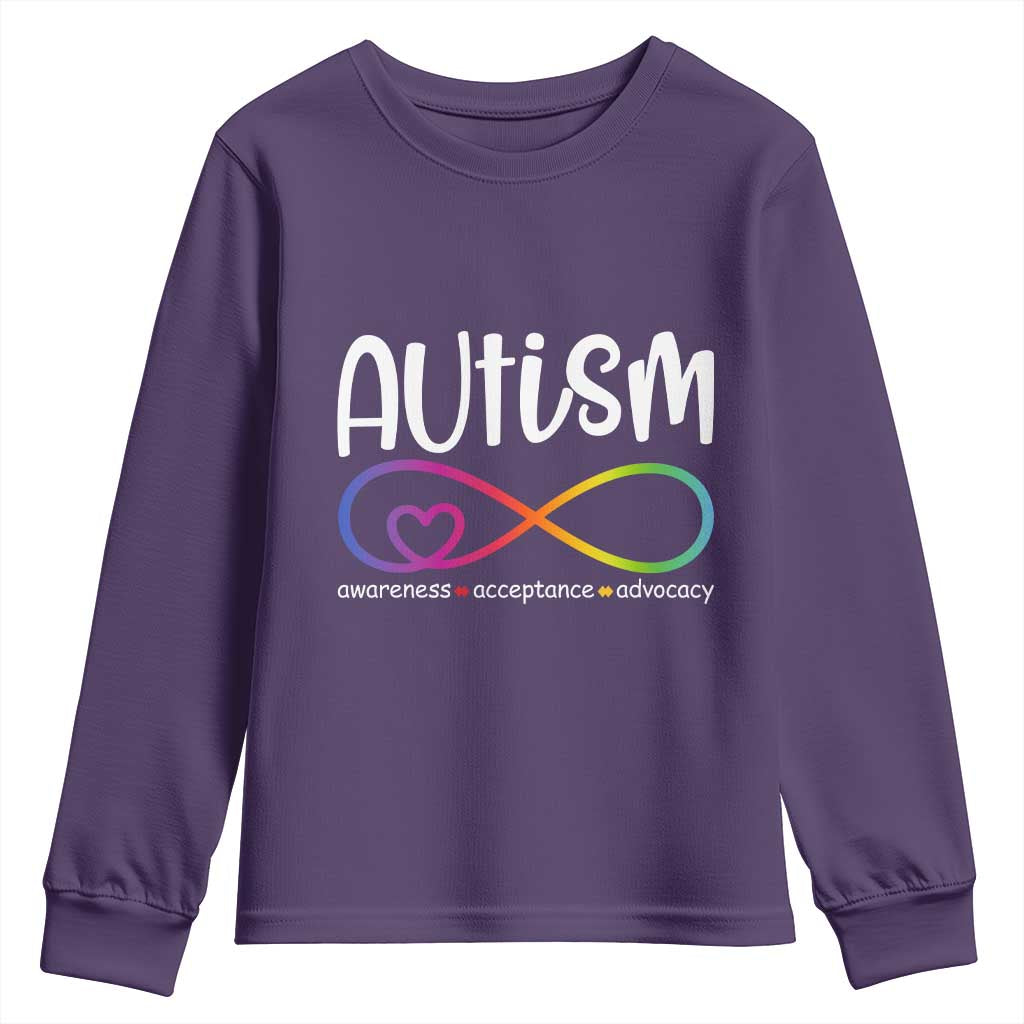 Autism Acceptance Youth Sweatshirt - Neurodivergent Support Infinity Symbol TS14 Purple Print Your Wear