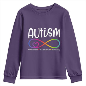 Autism Acceptance Youth Sweatshirt - Neurodivergent Support Infinity Symbol TS14 Purple Print Your Wear