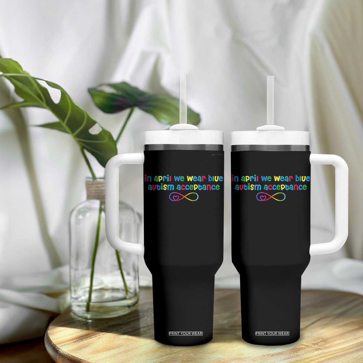 Autism Acceptance Tumbler With Handle Neurodivergent Support Infinity Heart Symbol TS14 Print Your Wear