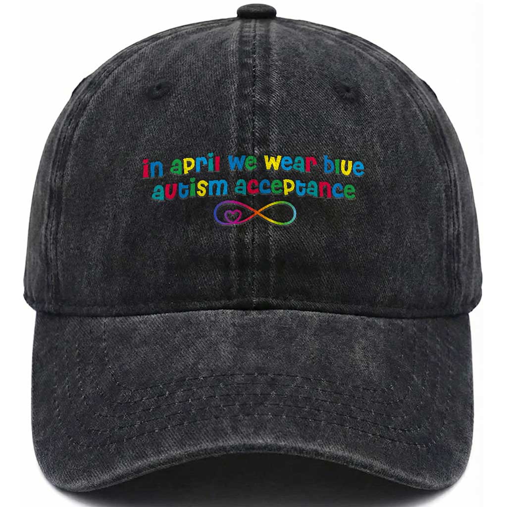 Autism Acceptance Washed Cotton Baseball Cap Neurodivergent Support Infinity Heart Symbol TS14 Print Your Wear