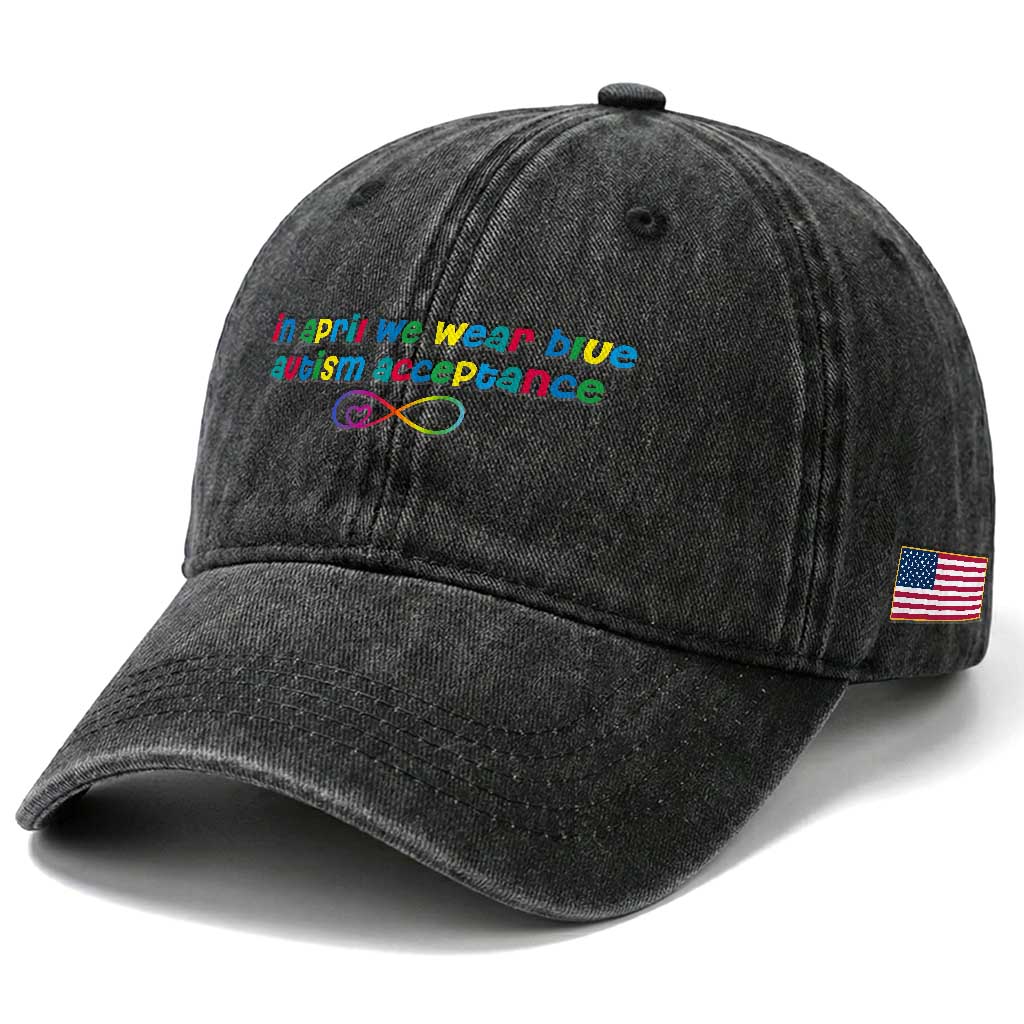 Autism Acceptance Washed Cotton Baseball Cap Neurodivergent Support Infinity Heart Symbol TS14 Print Your Wear