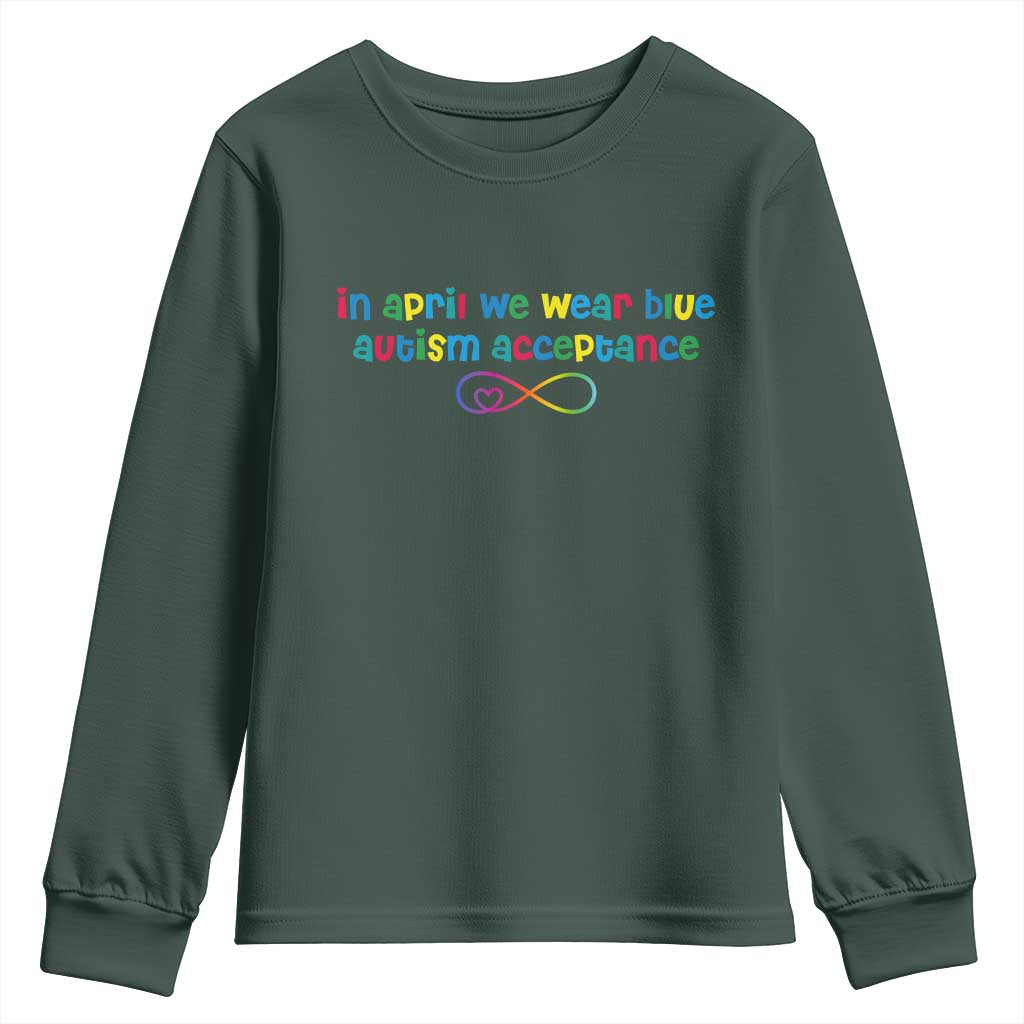 Autism Acceptance Youth Sweatshirt - Neurodivergent Support Infinity Heart Symbol TS14 Dark Forest Green Print Your Wear