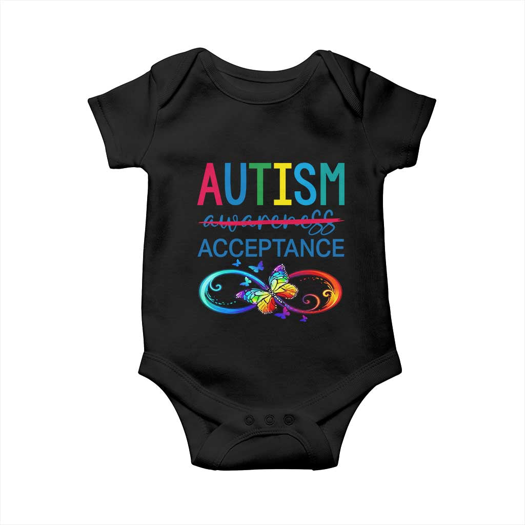 Autism Acceptance Baby Onesie Neurodivergent Support Infinity Butterfly Symbol TS14 Black Print Your Wear
