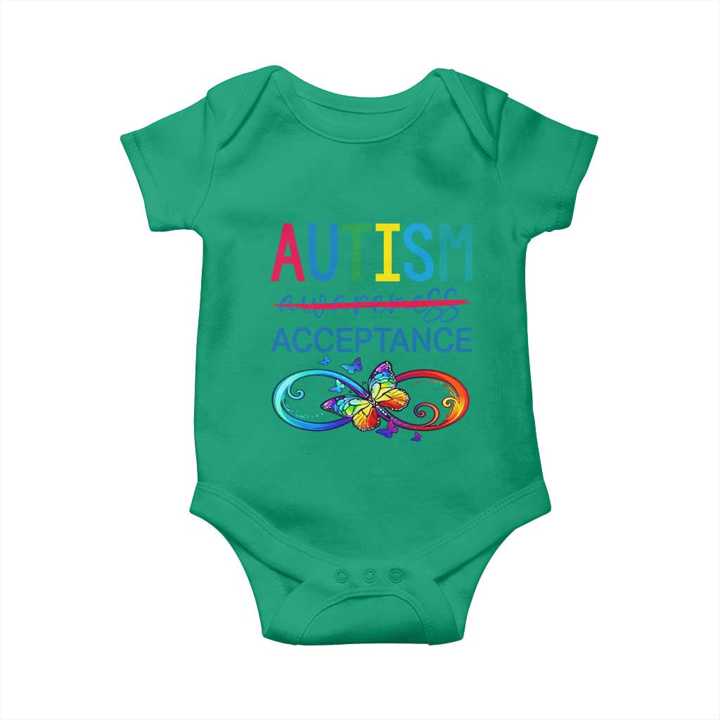 Autism Acceptance Baby Onesie Neurodivergent Support Infinity Butterfly Symbol TS14 Irish Green Print Your Wear