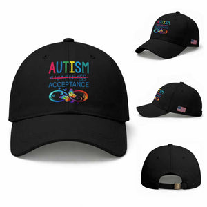 Autism Acceptance Baseball Cap Neurodivergent Support Infinity Butterfly Symbol TS14 Baseball Cap Universal Fit Black Print Your Wear
