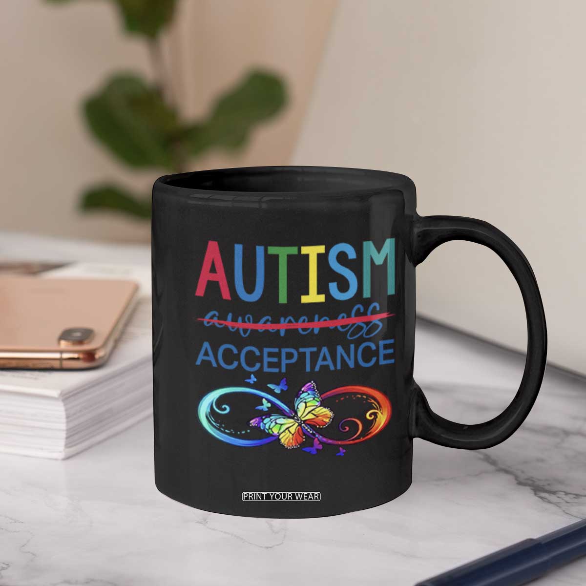 Autism Acceptance Coffee Mug Neurodivergent Support Infinity Butterfly Symbol TS14 Print Your Wear
