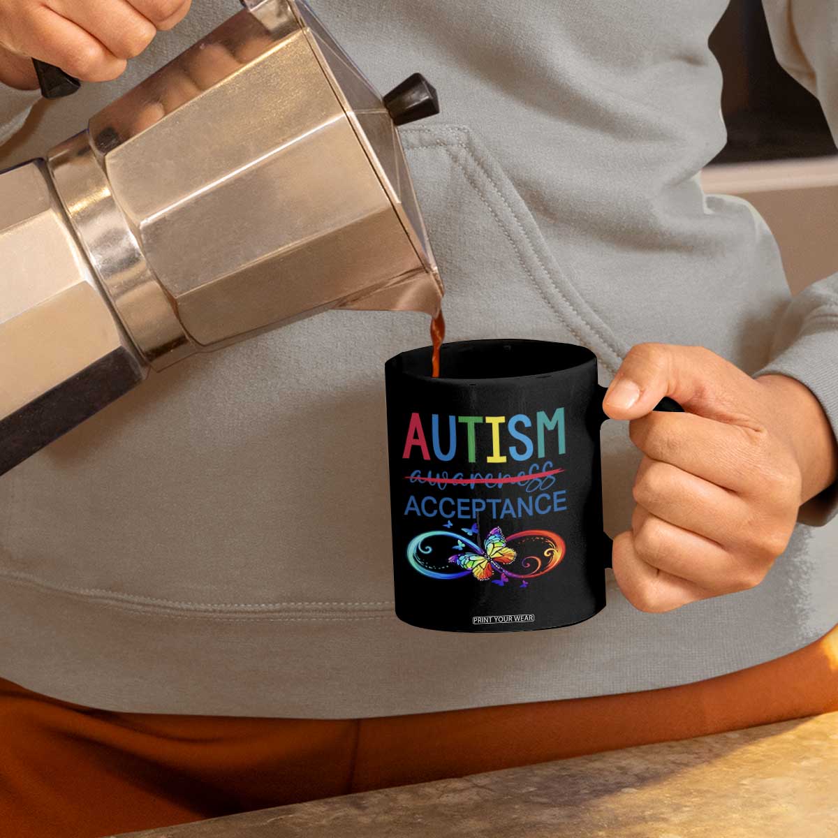 Autism Acceptance Coffee Mug Neurodivergent Support Infinity Butterfly Symbol TS14 Print Your Wear