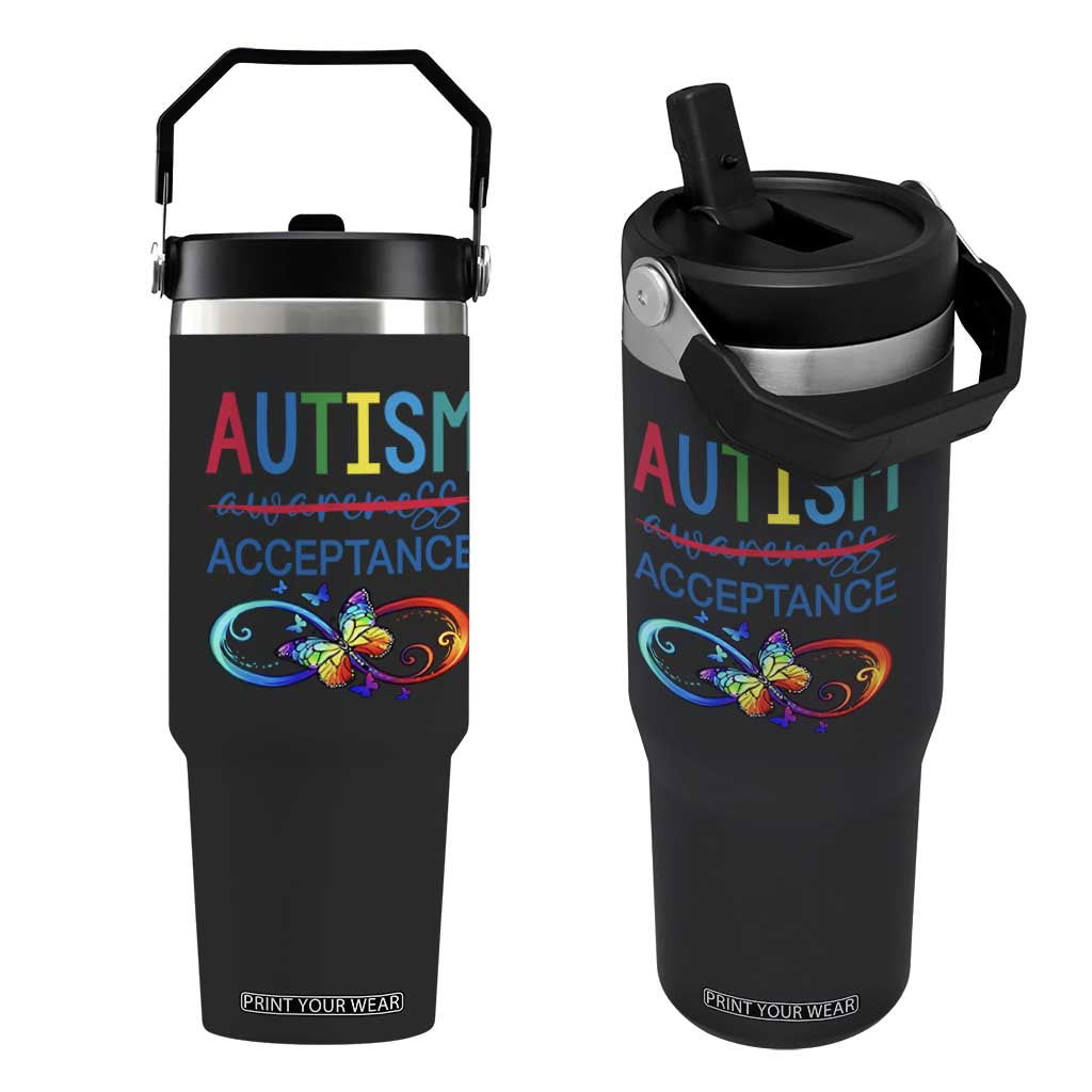 Autism Acceptance Flip Straw Tumbler Neurodivergent Support Infinity Butterfly Symbol TS14 One Size: 30 oz Black Print Your Wear