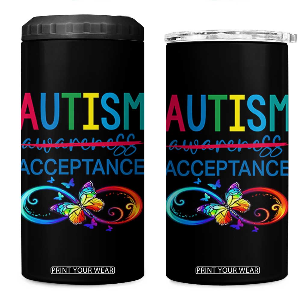 Autism Acceptance 4 in 1 Can Cooler Tumbler Neurodivergent Support Infinity Butterfly Symbol TS14 One Size: 16 oz Black Print Your Wear