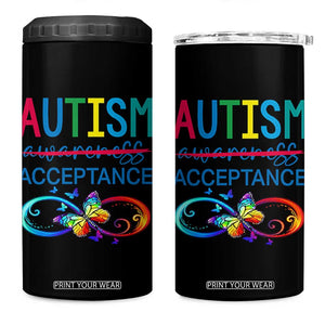 Autism Acceptance 4 in 1 Can Cooler Tumbler Neurodivergent Support Infinity Butterfly Symbol TS14 One Size: 16 oz Black Print Your Wear