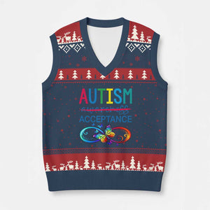 Autism Acceptance V-Neck Knit Sweater Vest Neurodivergent Support Infinity Butterfly Symbol TS14 Navy Red Print Your Wear