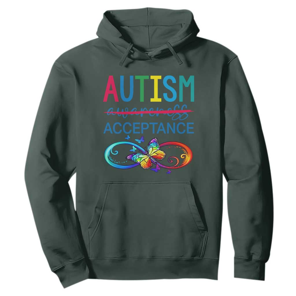 Autism Acceptance Hoodie - Neurodivergent Support Infinity Butterfly Symbol Pullover TS14 Dark Forest Green Print Your Wear