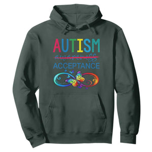 Autism Acceptance Hoodie - Neurodivergent Support Infinity Butterfly Symbol Pullover TS14 Dark Forest Green Print Your Wear
