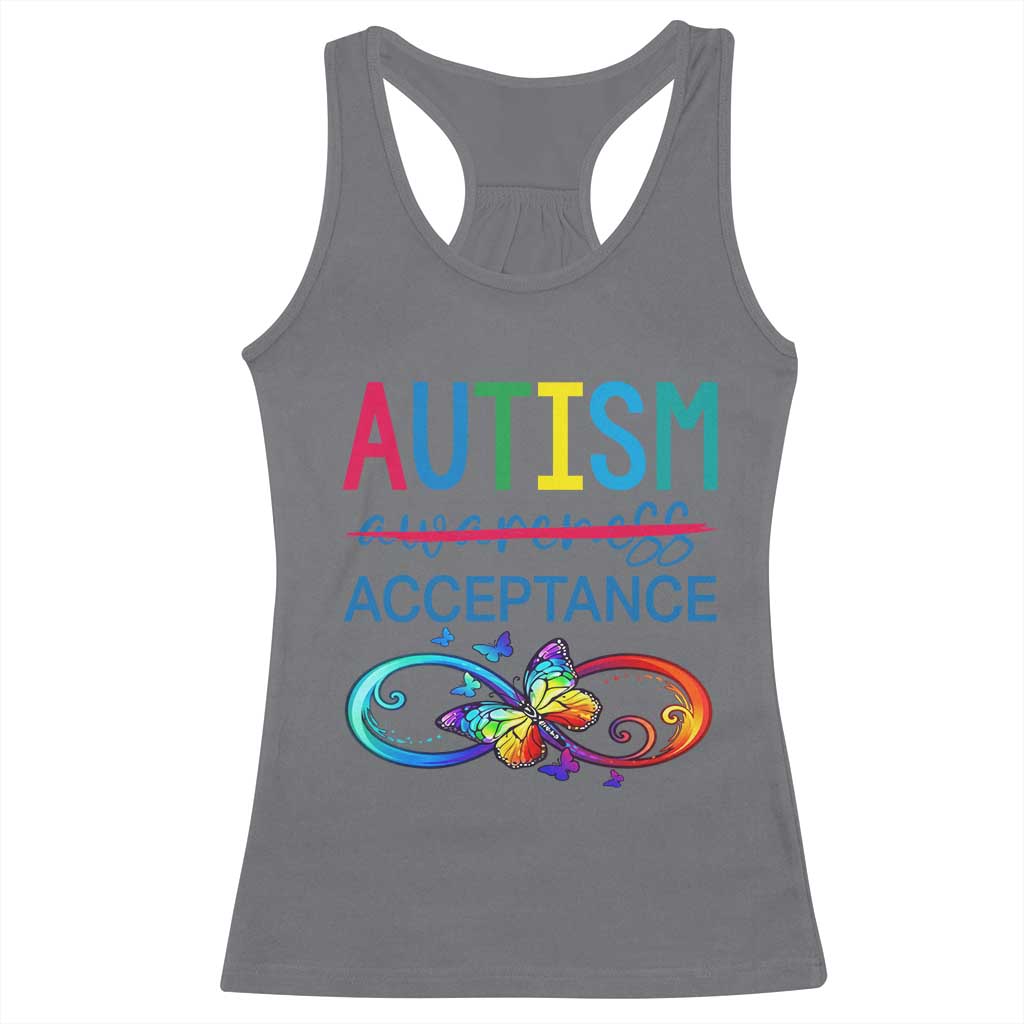 Autism Acceptance Racerback Tank Top Neurodivergent Support Infinity Butterfly Symbol TS14 Charcoal Print Your Wear