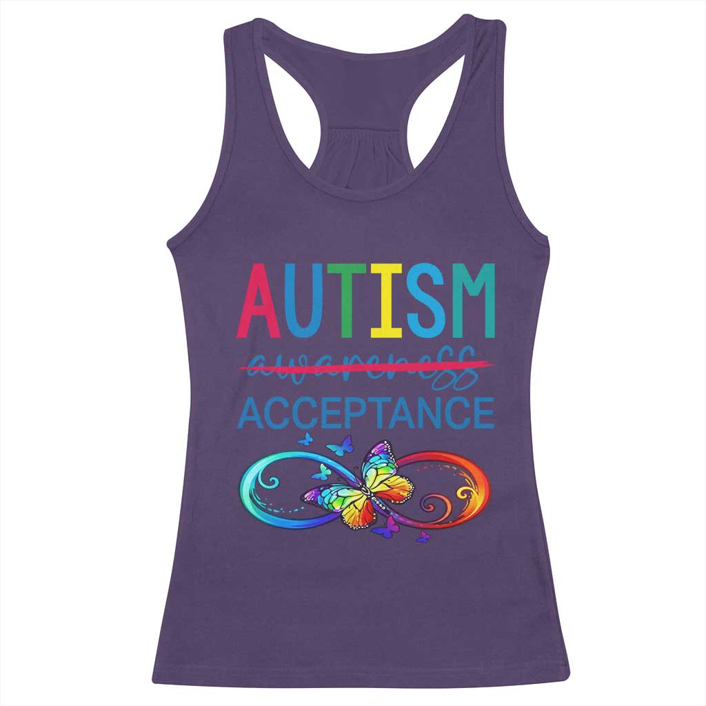 Autism Acceptance Racerback Tank Top Neurodivergent Support Infinity Butterfly Symbol TS14 Purple Print Your Wear
