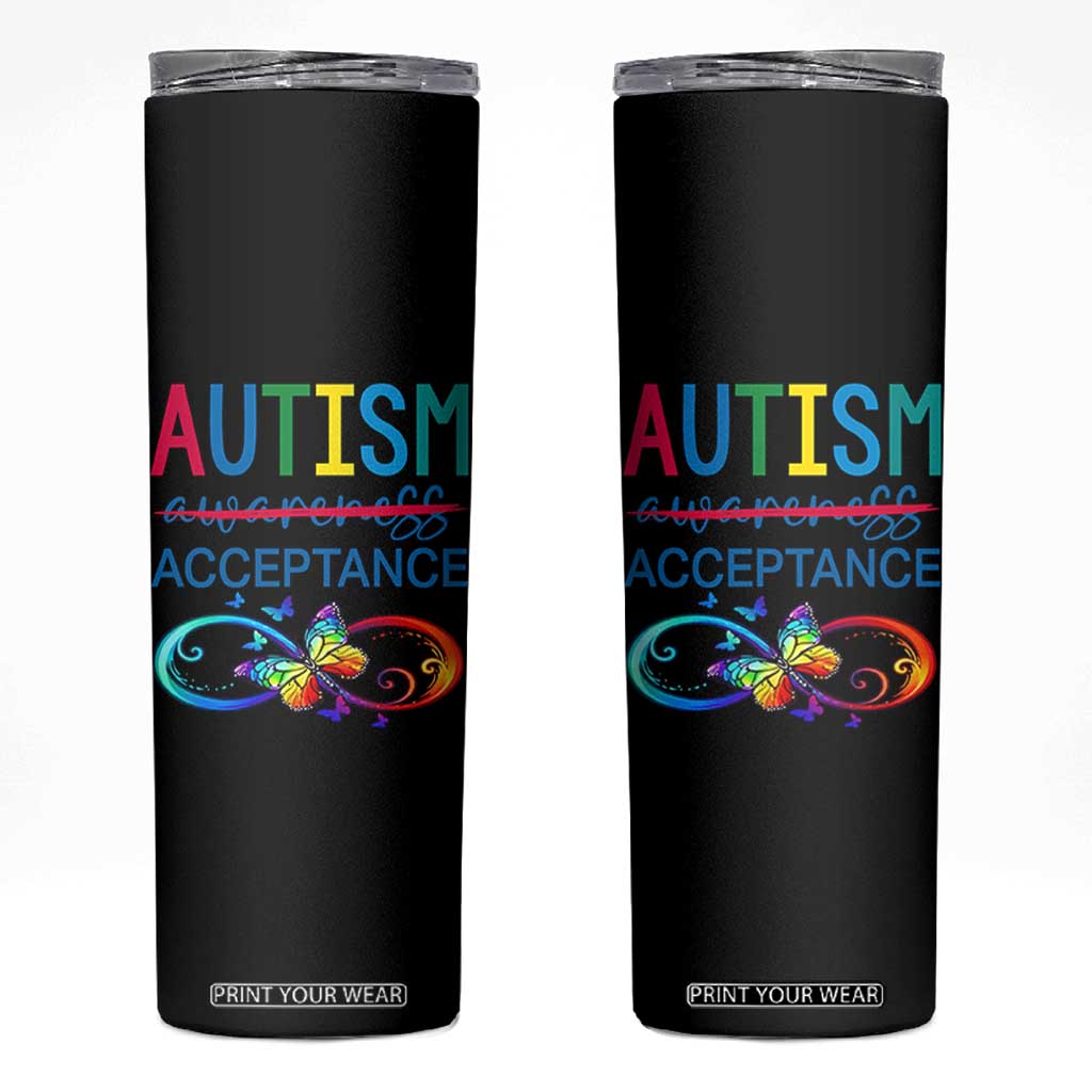 Autism Acceptance Skinny Tumbler Neurodivergent Support Infinity Butterfly Symbol TS14 Black Print Your Wear