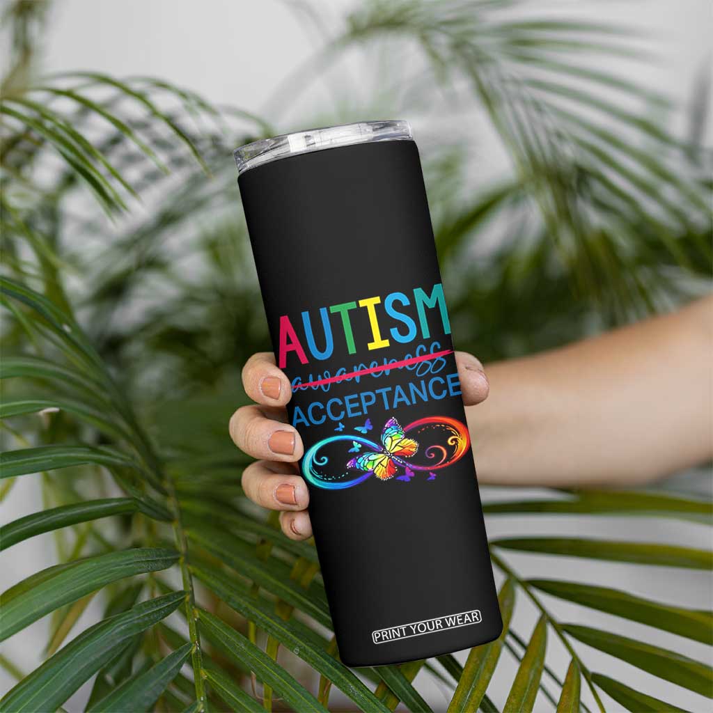 Autism Acceptance Skinny Tumbler Neurodivergent Support Infinity Butterfly Symbol TS14 Print Your Wear