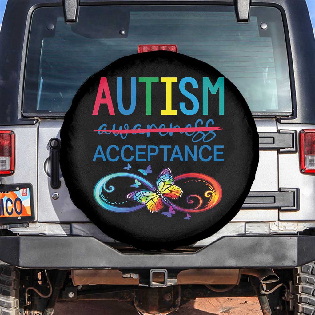 Autism Acceptance Spare Tire Cover Neurodivergent Support Infinity Butterfly Symbol TS14 No hole Black Print Your Wear