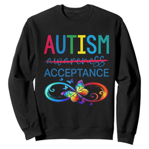 Autism Acceptance Sweatshirt - Neurodivergent Support Infinity Butterfly Symbol TS14 Black Print Your Wear