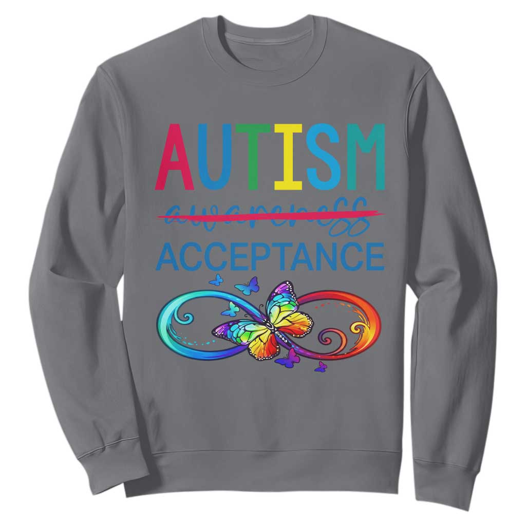 Autism Acceptance Sweatshirt - Neurodivergent Support Infinity Butterfly Symbol TS14 Charcoal Print Your Wear