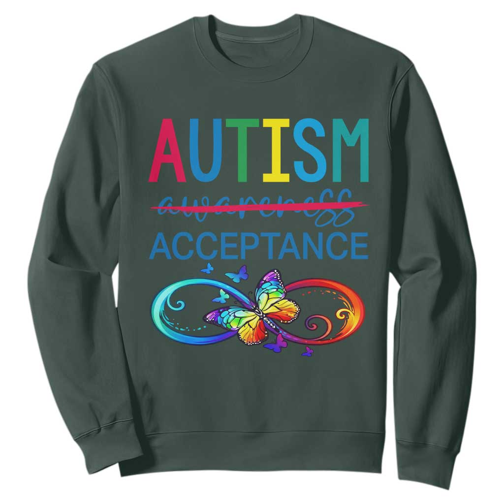 Autism Acceptance Sweatshirt - Neurodivergent Support Infinity Butterfly Symbol TS14 Dark Forest Green Print Your Wear