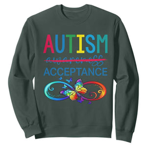 Autism Acceptance Sweatshirt - Neurodivergent Support Infinity Butterfly Symbol TS14 Dark Forest Green Print Your Wear