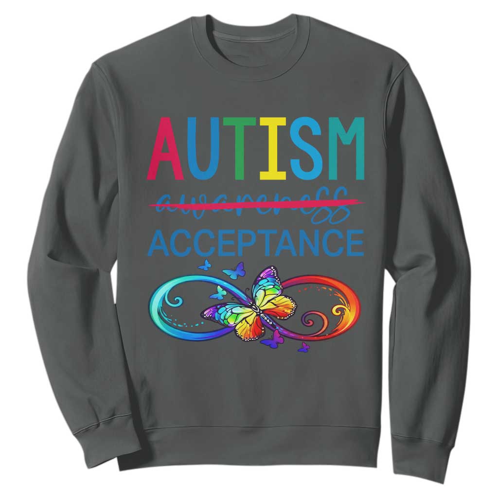 Autism Acceptance Sweatshirt - Neurodivergent Support Infinity Butterfly Symbol TS14 Dark Heather Print Your Wear