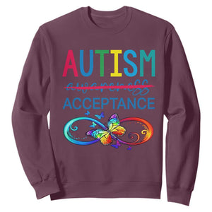 Autism Acceptance Sweatshirt - Neurodivergent Support Infinity Butterfly Symbol TS14 Maroon Print Your Wear