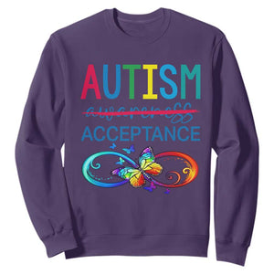 Autism Acceptance Sweatshirt - Neurodivergent Support Infinity Butterfly Symbol TS14 Purple Print Your Wear