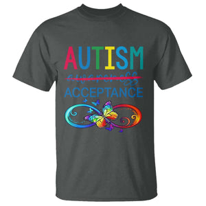Autism Acceptance T Shirt - Neurodivergent Support Infinity Butterfly Symbol TS14 Dark Heather Print Your Wear