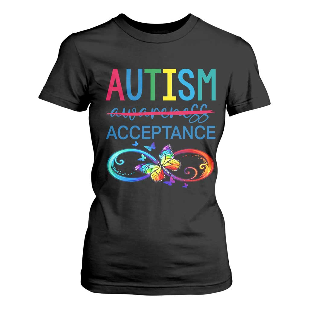 Autism Acceptance T Shirt For Women - Neurodivergent Support Infinity Butterfly Symbol TS14 Black Print Your Wear