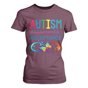 Autism Acceptance T Shirt For Women - Neurodivergent Support Infinity Butterfly Symbol TS14 Maroon Print Your Wear