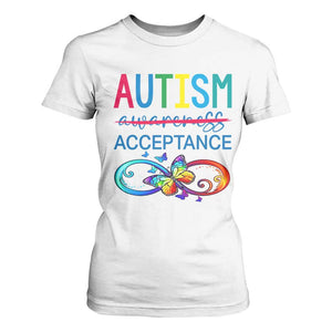 Autism Acceptance T Shirt For Women - Neurodivergent Support Infinity Butterfly Symbol TS14 White Print Your Wear