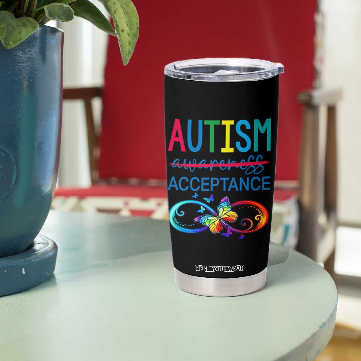 Autism Acceptance Tumbler Cup Neurodivergent Support Infinity Butterfly Symbol TS14 Print Your Wear