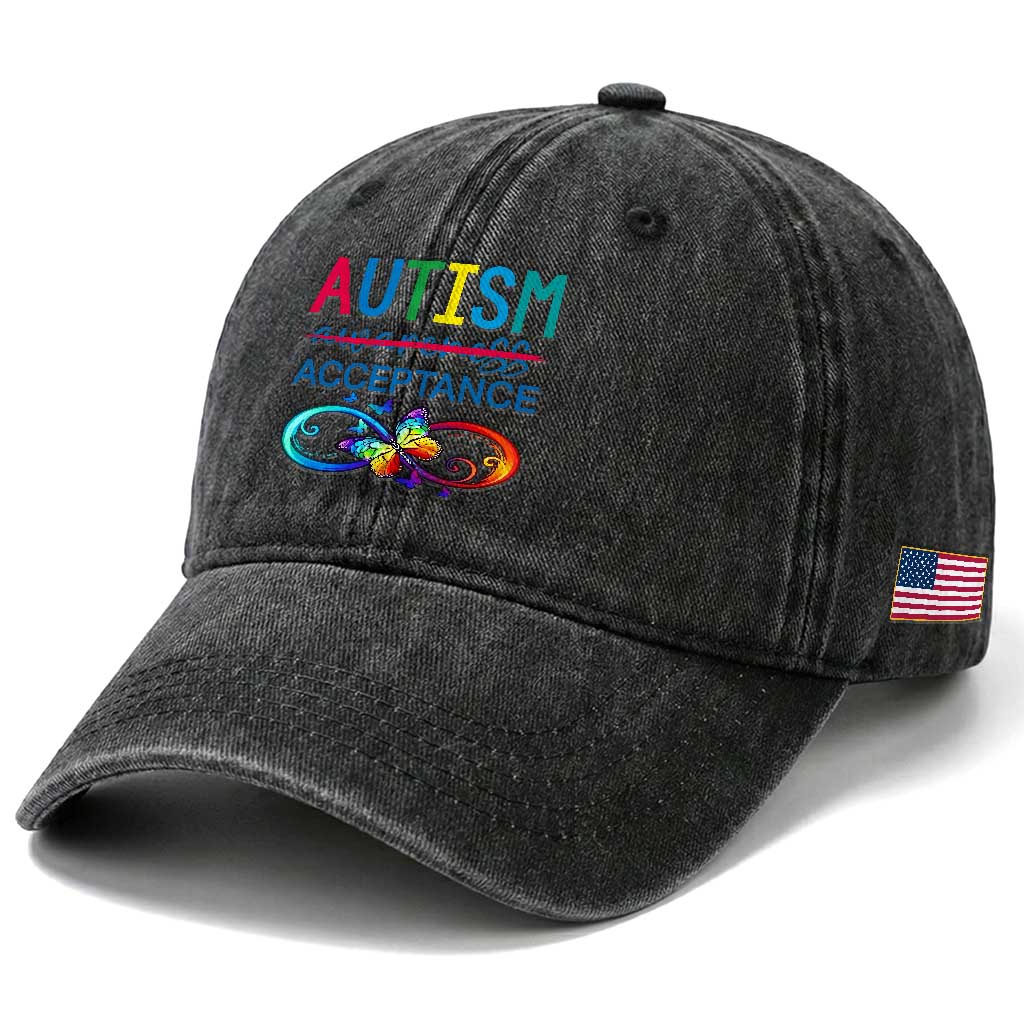 Autism Acceptance Washed Cotton Baseball Cap Neurodivergent Support Infinity Butterfly Symbol TS14 Print Your Wear