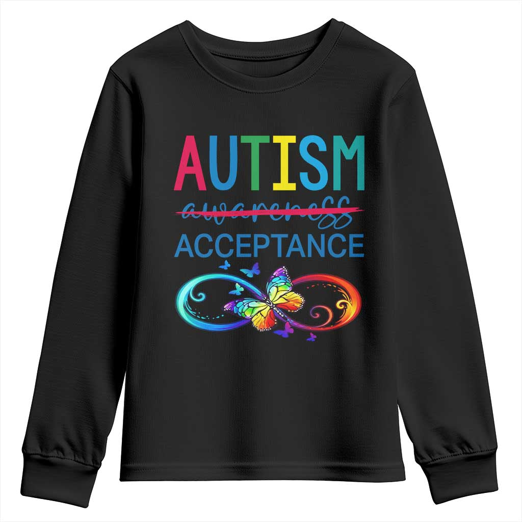 Autism Acceptance Youth Sweatshirt - Neurodivergent Support Infinity Butterfly Symbol TS14 Black Print Your Wear