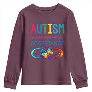 Autism Acceptance Youth Sweatshirt - Neurodivergent Support Infinity Butterfly Symbol TS14 Maroon Print Your Wear