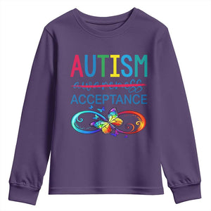 Autism Acceptance Youth Sweatshirt - Neurodivergent Support Infinity Butterfly Symbol TS14 Purple Print Your Wear