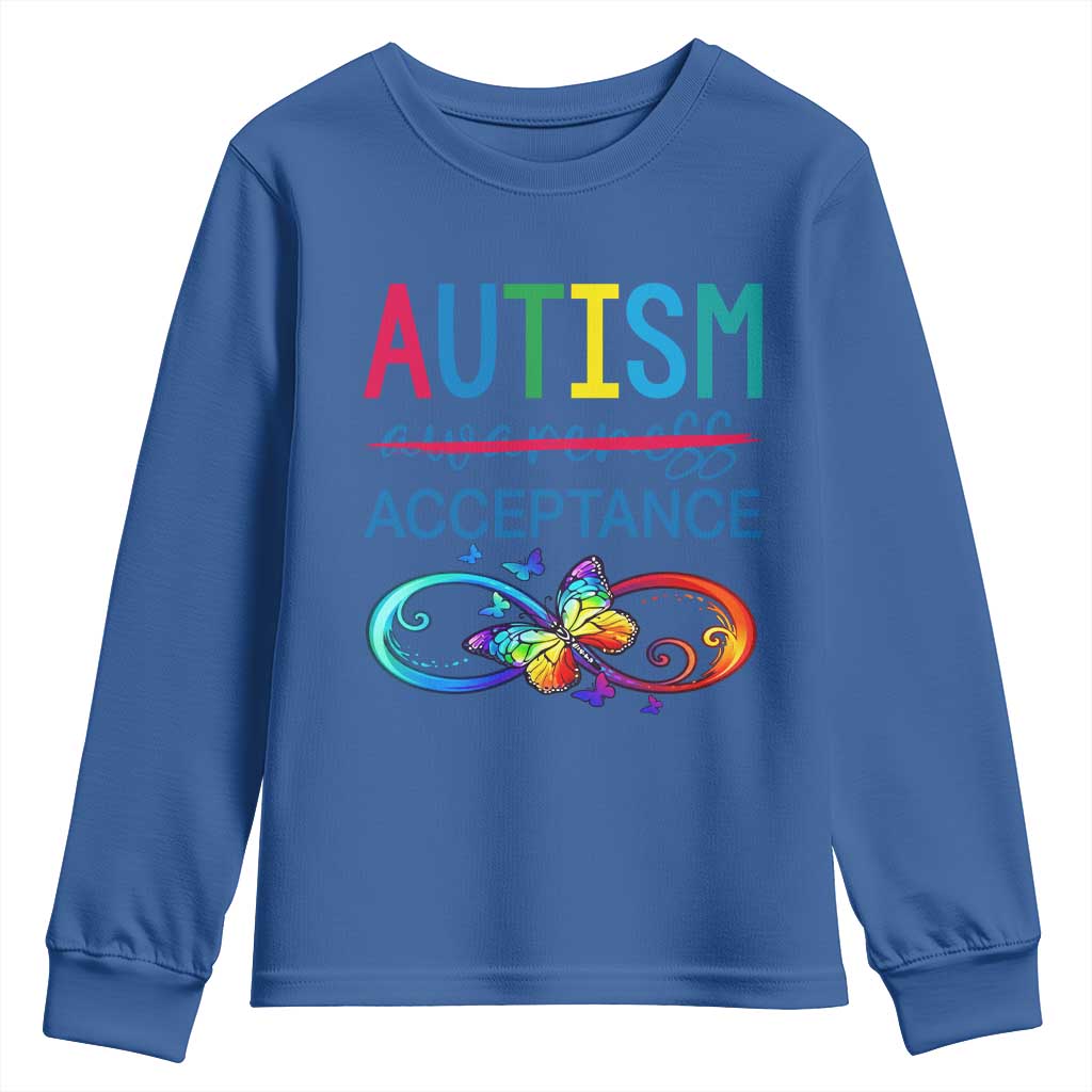 Autism Acceptance Youth Sweatshirt - Neurodivergent Support Infinity Butterfly Symbol TS14 Royal Blue Print Your Wear