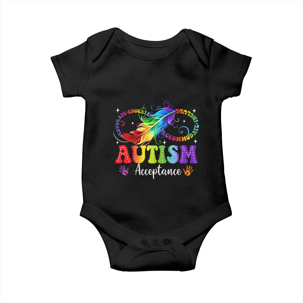 Autism Acceptance Baby Onesie Neurodivergent Support Rainbow Feather Infinity Symbol TS14 Black Print Your Wear