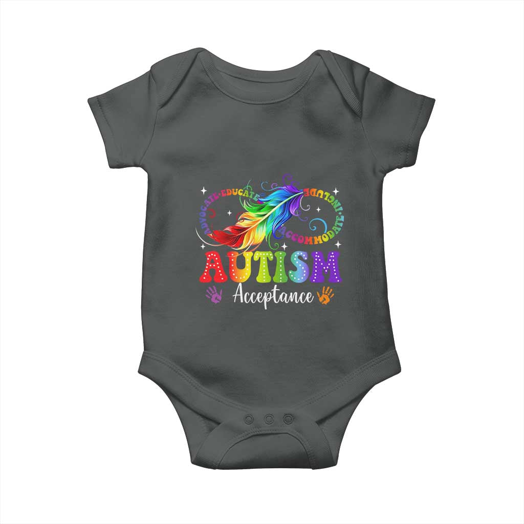 Autism Acceptance Baby Onesie Neurodivergent Support Rainbow Feather Infinity Symbol TS14 Dark Heather Print Your Wear