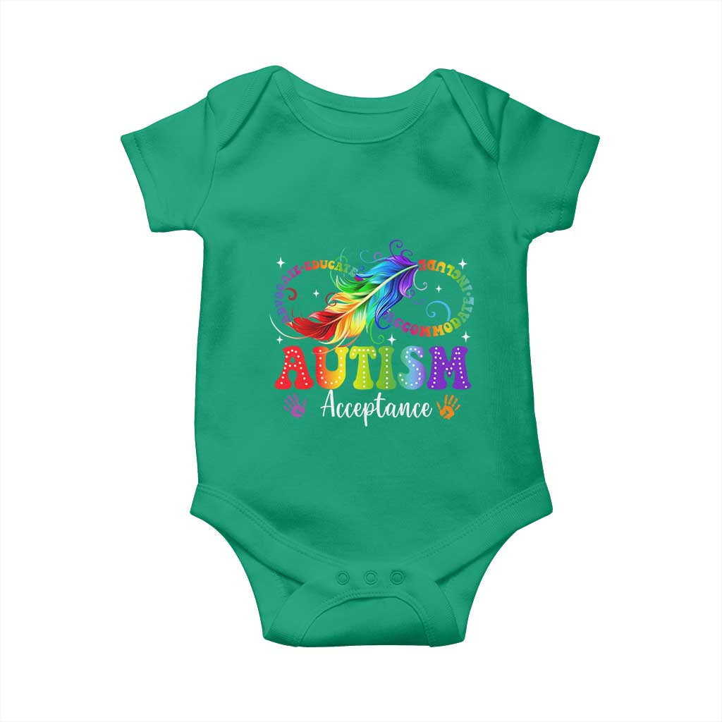 Autism Acceptance Baby Onesie Neurodivergent Support Rainbow Feather Infinity Symbol TS14 Irish Green Print Your Wear