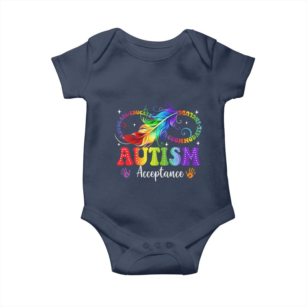 Autism Acceptance Baby Onesie Neurodivergent Support Rainbow Feather Infinity Symbol TS14 Navy Print Your Wear