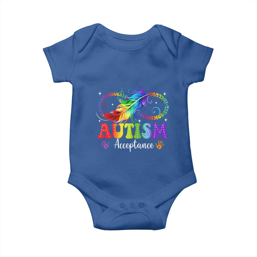 Autism Acceptance Baby Onesie Neurodivergent Support Rainbow Feather Infinity Symbol TS14 Royal Blue Print Your Wear