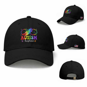 Autism Acceptance Baseball Cap Neurodivergent Support Rainbow Feather Infinity Symbol TS14 Baseball Cap Universal Fit Black Print Your Wear