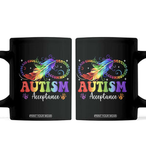 Autism Acceptance Coffee Mug Neurodivergent Support Rainbow Feather Infinity Symbol TS14 Black Print Your Wear