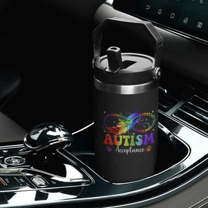 Autism Acceptance Flip Straw Tumbler Neurodivergent Support Rainbow Feather Infinity Symbol TS14 Print Your Wear