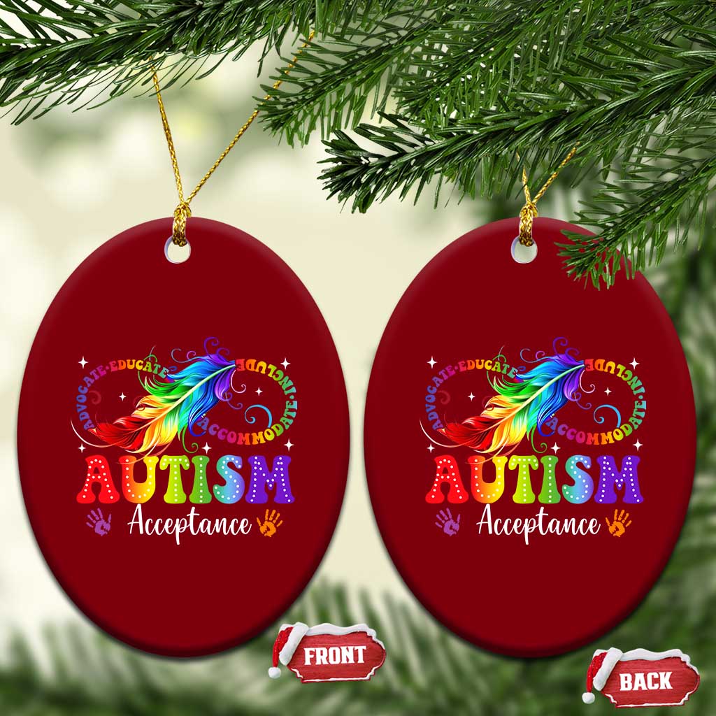 Autism Acceptance Ceramic Ornament Neurodivergent Support Rainbow Feather Infinity Symbol TS14 Print Your Wear